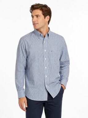 Dan245 IZOD Mens 2XLT Blue White Plaid Button Down Long Sleeve Shirt Tall